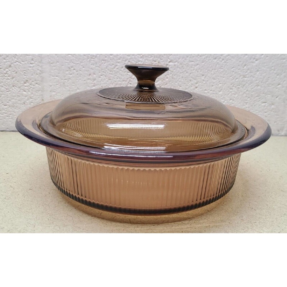 vintage Corning Glass Visions Amber 1.5 qt Sauce Pot USA Flawless
